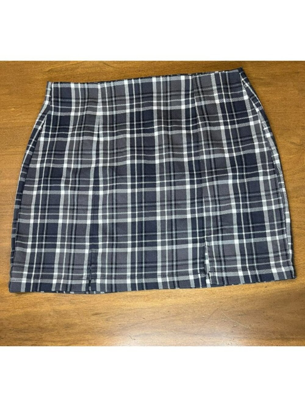 Aeropostale Mini Skirt sz L Plaid Preppy Academia Y2K High Rise Slits Gray White